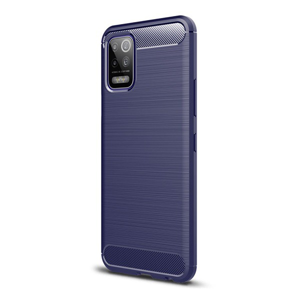 Szilikon telefonvédő (közepesen ütésálló, légpárnás sarok, szálcsiszolt, karbon minta) SÖTÉTKÉK [LG K52 (LMK520)] (5996591024226)
