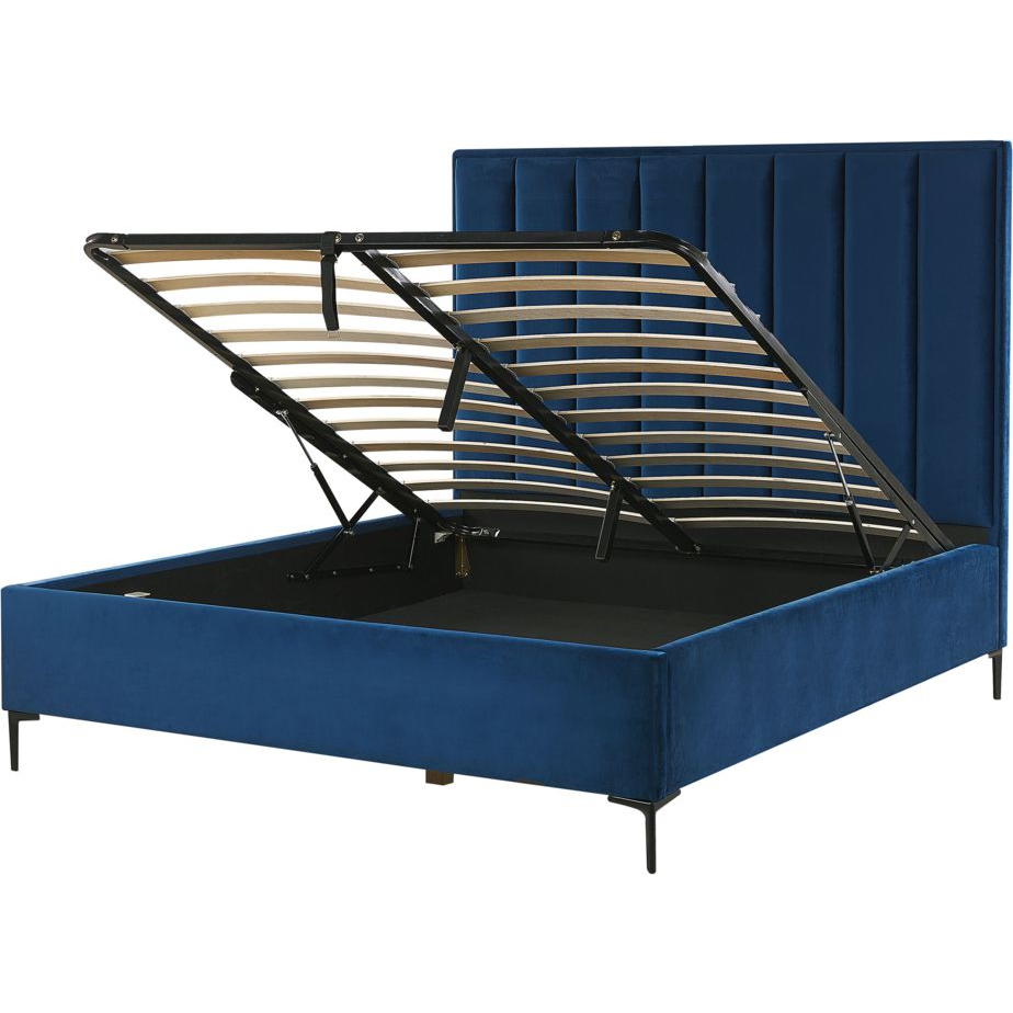 Cama De Terciopelo Azul Con Almacenaje 140 X 200 Cm Sezanne