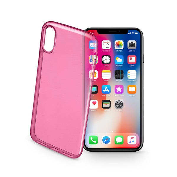 Cellularline Color Case Apple iPhone X ultravékony gumi hátlap - Átlátszó rózsaszín (COLORCIPH8P)