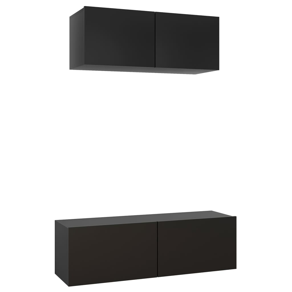 2 részes fekete forgácslap TV-szekrényszett (3078807)