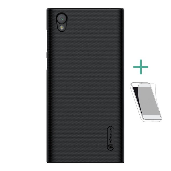 NILLKIN SUPER FROSTED műanyag telefonvédő (gumírozott, érdes felület + képernyővédő fólia) FEKETE [Sony Xperia L1 (G3312)] (5996457704064)