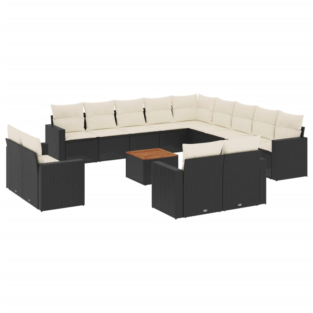14 részes fekete polyrattan kerti ülőgarnitúra párnákkal (3224397)