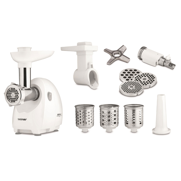 Месомелачка Zelmer ZMM4055B, 1900 W, Капацитет на смилане 2,5 кг в минута, 3 сита, 3 рендета, Аксесоар за колбаси, Реверсивен нож, Аксесоар за домати