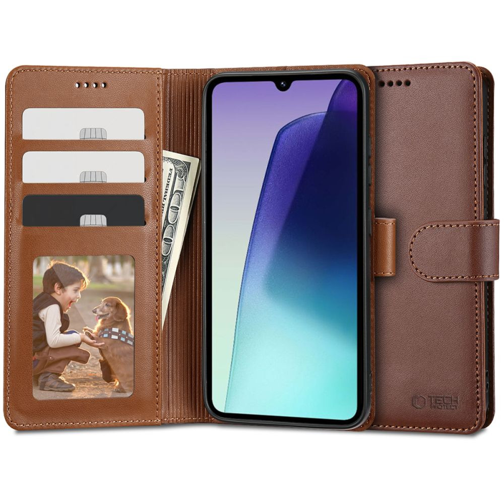 Xiaomi Redmi 14C / Poco C75, Oldalra nyíló tok, stand, mágnes csattal, TP Wallett, barna (5906302380084)