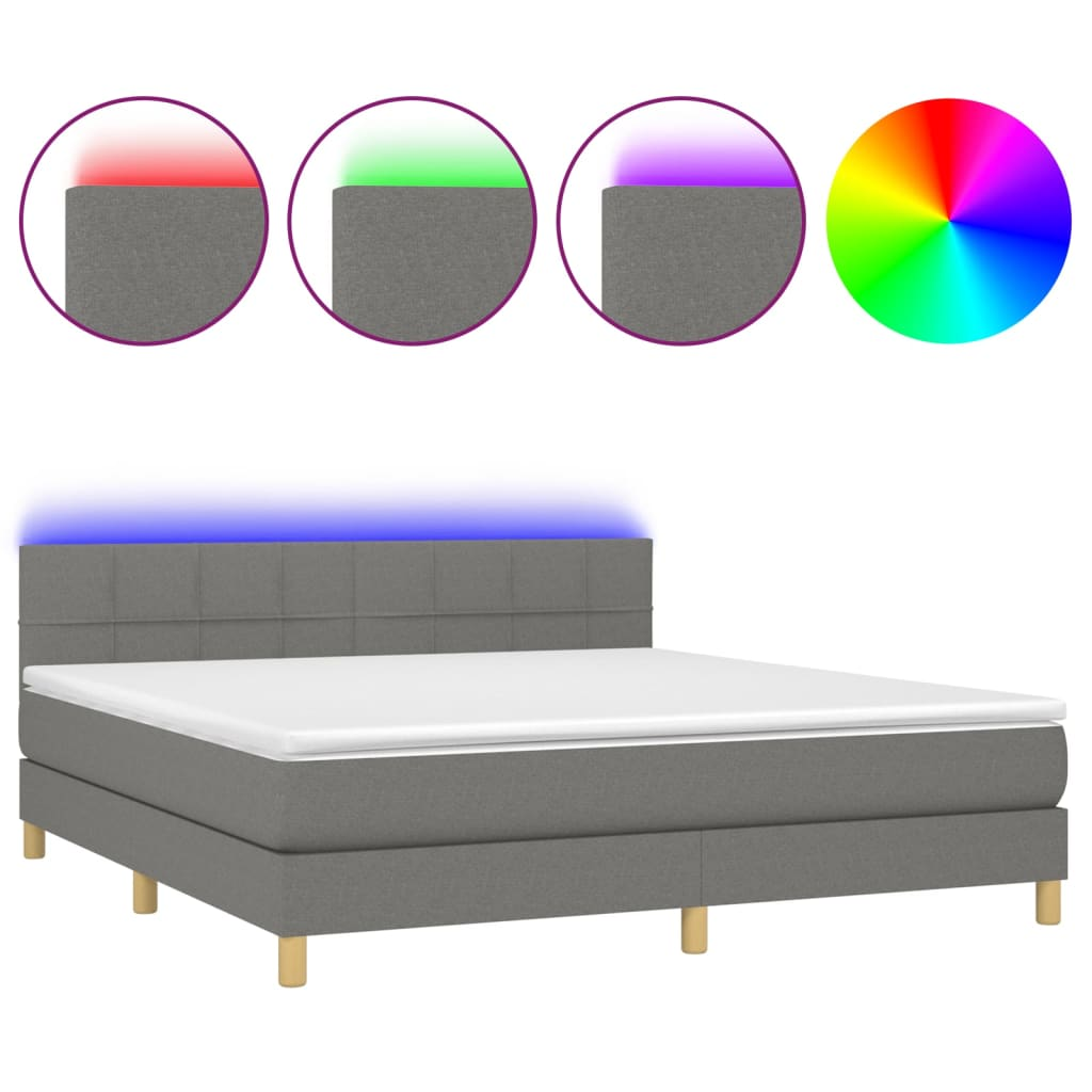 sötétszürke szövet rugós és LED-es ágy matraccal 160x200 cm (3133726)