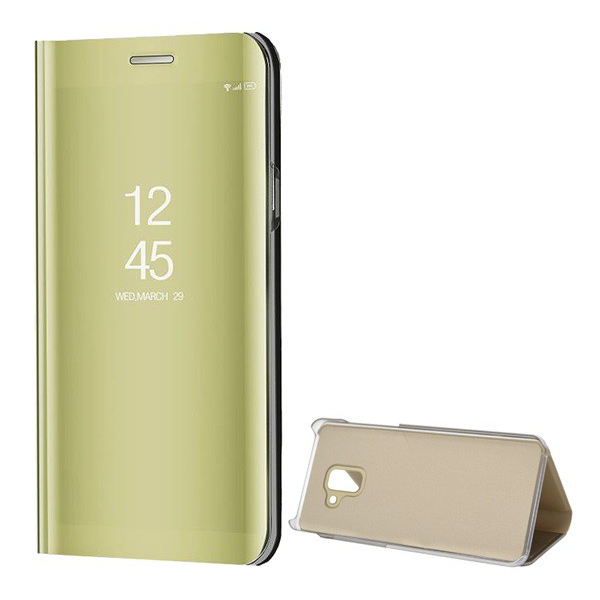 Tok álló (aktív FLIP, oldalra nyíló, asztali tartó funkció, tükrös felület, Mirror View Case) ARANY [Samsung Galaxy A8 Plus (2018) SM-A730F] (5996457749041)