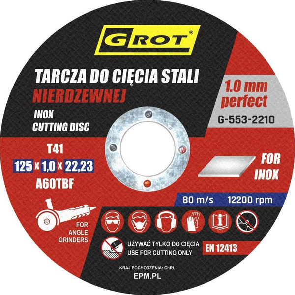 Grot TARCZA PŁASKA INOX T1A 125*1.0*22 KOMPLET 10 SZTUK