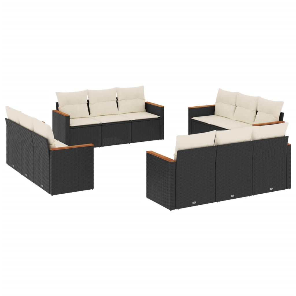 12 részes fekete polyrattan kerti ülőgarnitúra párnákkal (3258234)