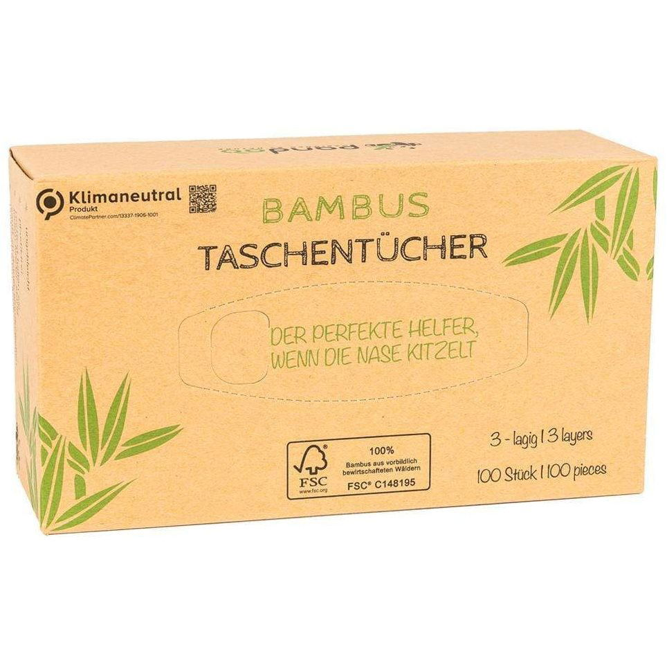 PANDOO eldobható bambusz zsebkendők, 3 rétegű, 100 db-os csomag (4280001327924)