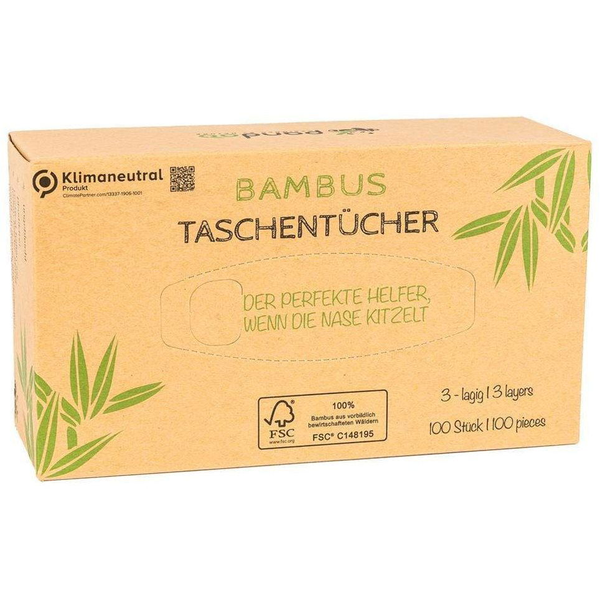 PANDOO eldobható bambusz zsebkendők, 3 rétegű, 100 db-os csomag