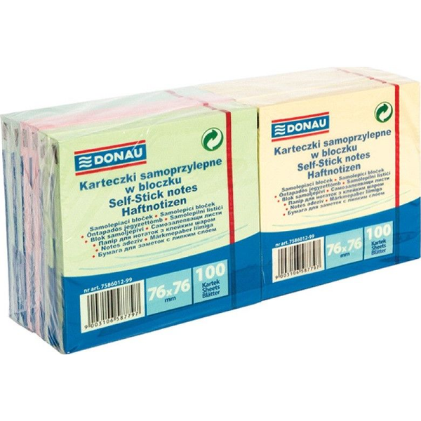 Donau Bloczek samoprzylepny DONAU, 76x76mm, 12x100 kart., mix kolorów