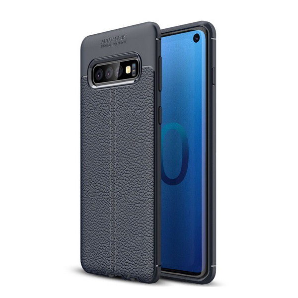 Szilikon telefonvédő (közepesen ütésálló, bőr hatású, varrás minta) SÖTÉTKÉK [Samsung Galaxy S10 (SM-G973)] (5996457847952)