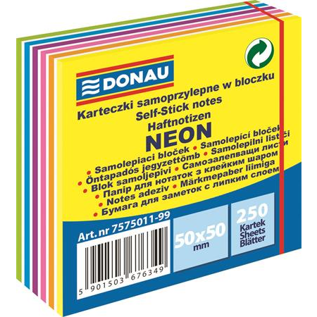Donau Neon 50x50mm öntapadó jegyzettömb - 12 színű (250 lap / tömb) (7575011-99)