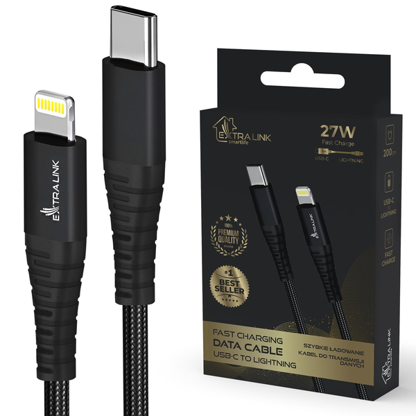 ExtraLink CABESL03 Smart Life USB Type-C apa - Lightning apa Adat és töltő kábel - Fekete (2m)
