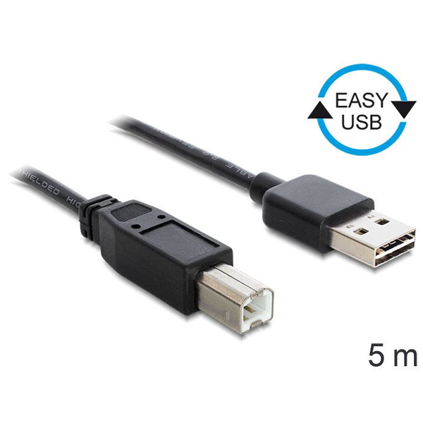 Delock 85553 USB-A 2.0 --> USB-B kábel 5m fekete