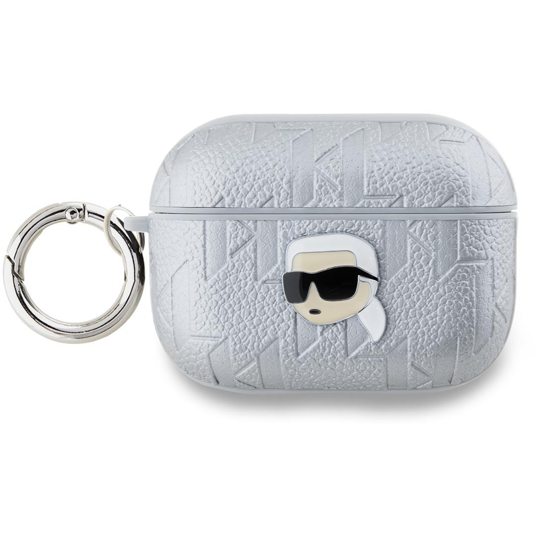 Karl Lagerfeld Embossed Karl Head AirPods Pro 2 ezüst PU tok (KLAP2PGKIPS)