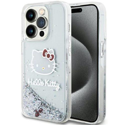 Hello Kitty Liquid Glitter Charms Head Logo iPhone 14 Pro telefon tok - Átlátszó (HKHCP14LLIKHET)