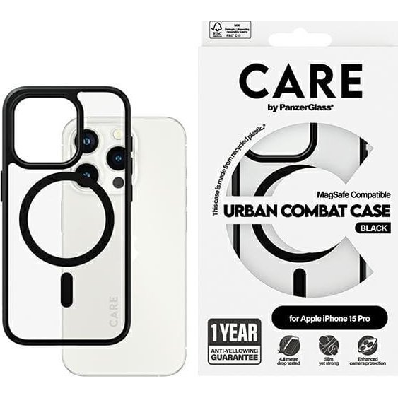 PanzerGlass Urban Combat iPhone 15 Pro MagSafe Telefon tok - Átlátszó / Fekete (1426)