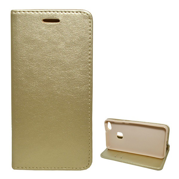 Tok álló, bőr hatású (FLIP, oldalra nyíló, asztali tartó funkció) ARANY [Huawei P10 Lite] (5996457711444)