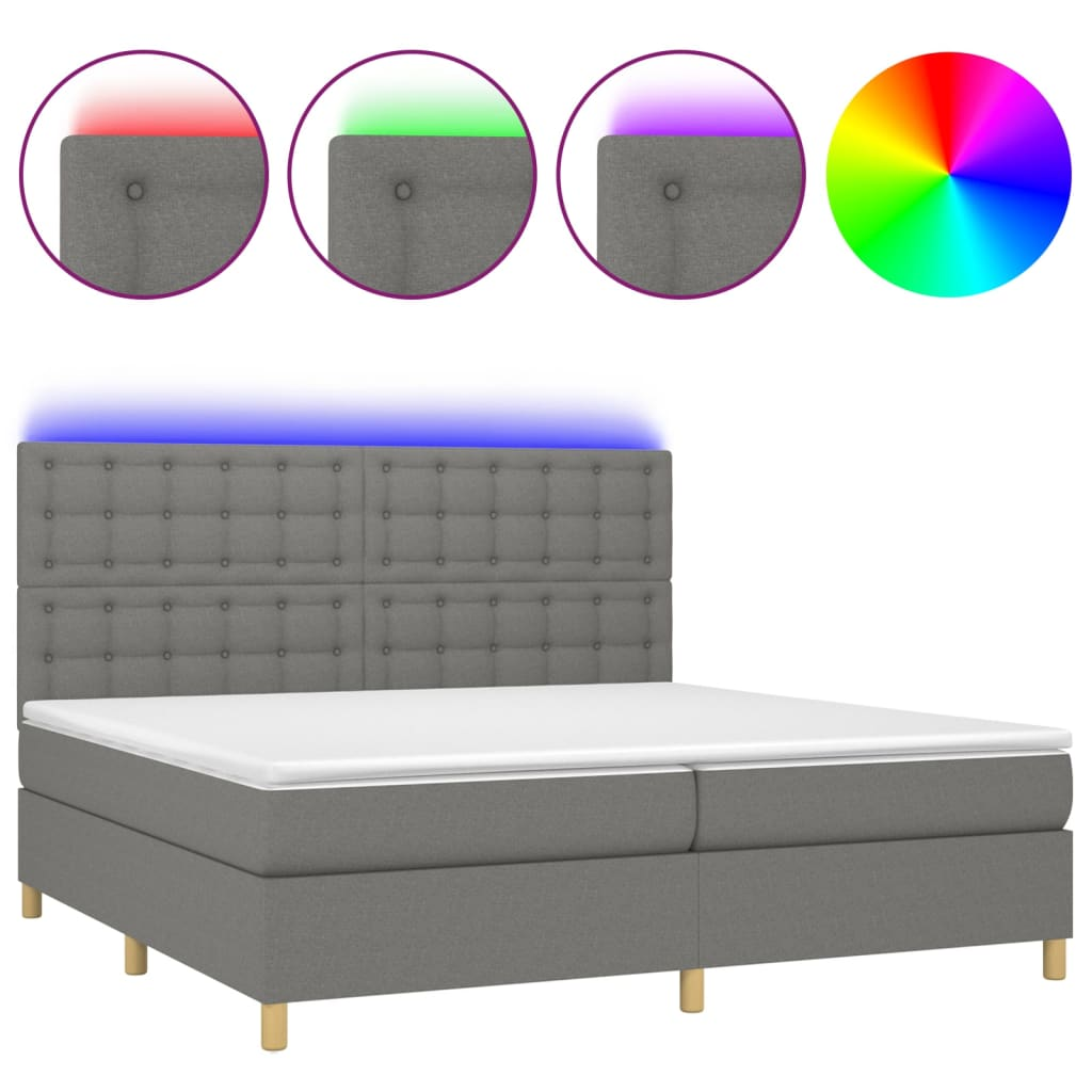 sötétszürke szövet rugós és LED-es ágy matraccal 200x200 cm (3135782)