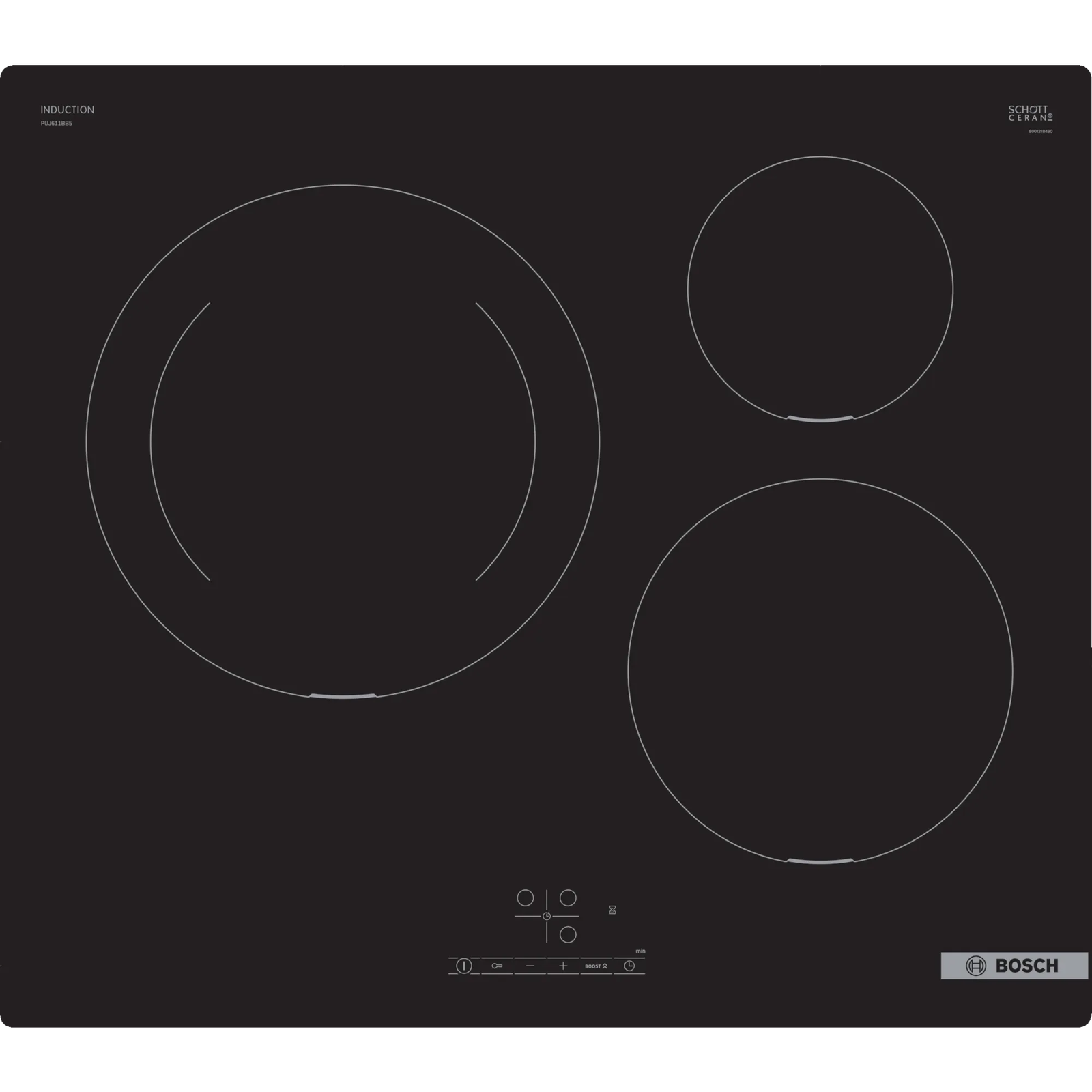 Bosch Serie 4 PUJ611BB5E főzőlap Fekete Beépített 60 cm Zónás indukciós főzőlap 3 zóna (PUJ611BB5E)
