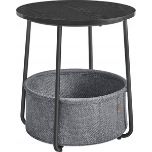 Vasagle Mały okrągły stolik boczny, nowoczesna szafka nocna z koszem na tkaniny, szafka nocna do salonu, sypialni, hebanowy czarny i łup