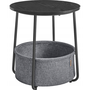 Vasagle Mały okrągły stolik boczny, nowoczesna szafka nocna z koszem na tkaniny, szafka nocna do salonu, sypialni, hebanowy czarny i łup