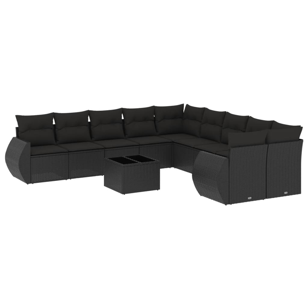 11 részes fekete polyrattan kerti ülőgarnitúra párnákkal (3254252)