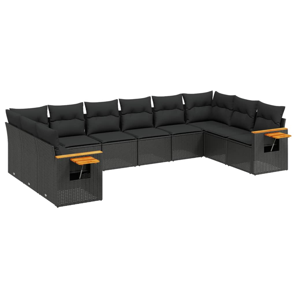 10 részes fekete polyrattan kerti ülőgarnitúra párnákkal (3227161)