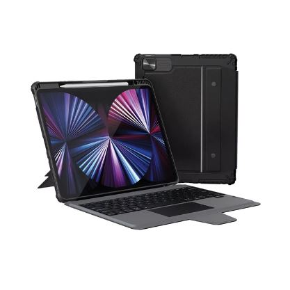 NILLKIN BUMPER COMBO BACKLIT billentyűzetes defender tok (QWERTY, angol nyelvű, ceruza tartó) FEKETE [Apple IPAD Pro 12.9 (2022)] (GP-151176)