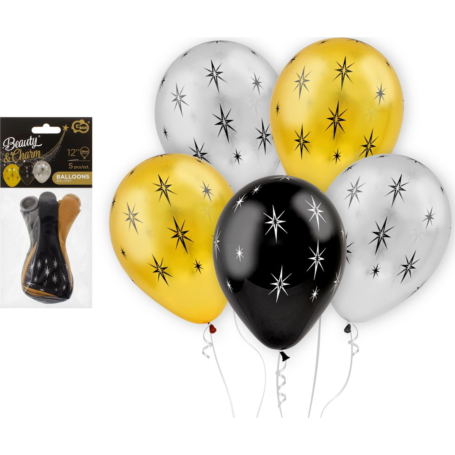 Csillagok Shiny Lufi - 5 db, 30 cm, Színes (513696)