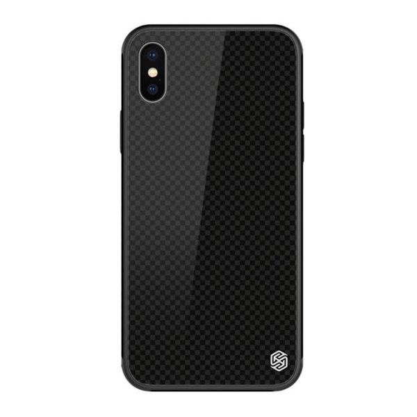 Cadru de protectie din silicon pentru telefon NILLKIN TEMPERED PLAID (BUMPER, spate din sticla calita, model patrat) NEGRU [Apple iPhone XS Max 6.5] (5996457821013)