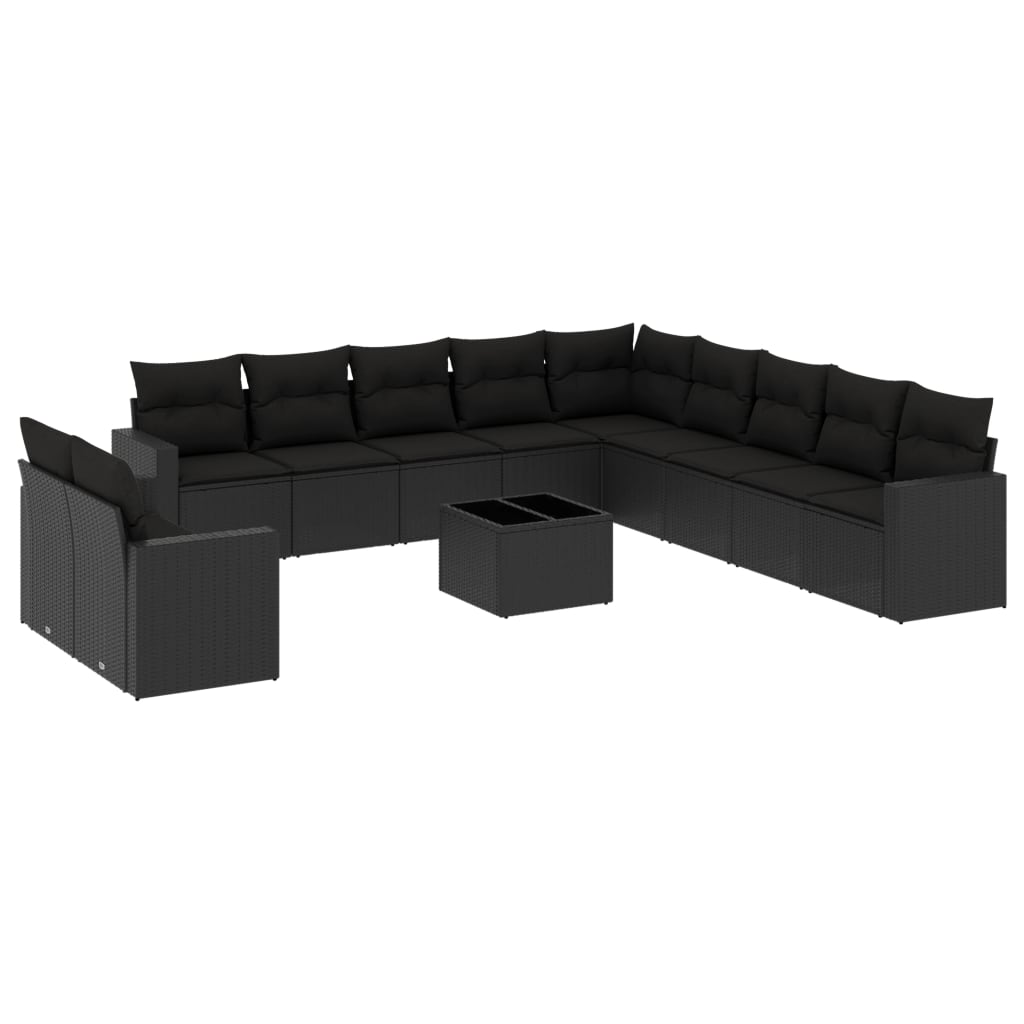 12 részes fekete polyrattan kerti ülőgarnitúra párnákkal (3251532)