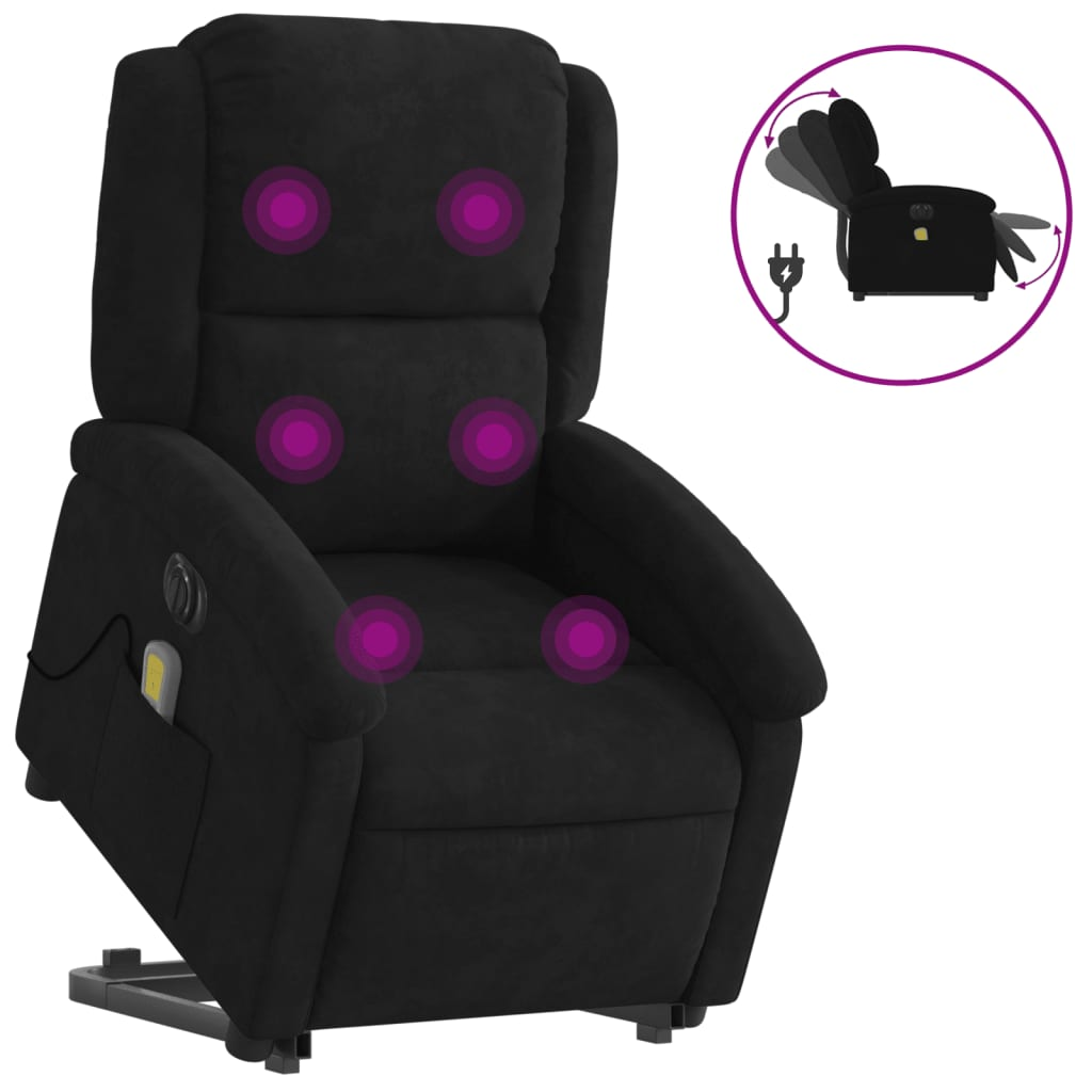 elektromos felállást segítő fekete bársony masszázsfotel (3204339)
