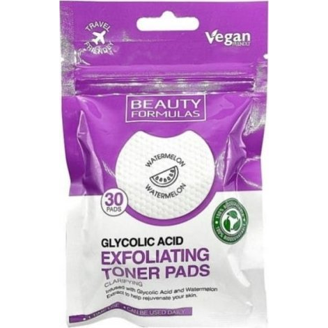 Beauty Formulas BEAUTY FORMULAS_Exfoliating Toner Pads nasączone płatki złuszczające Kwas Glikolowy 30szt.