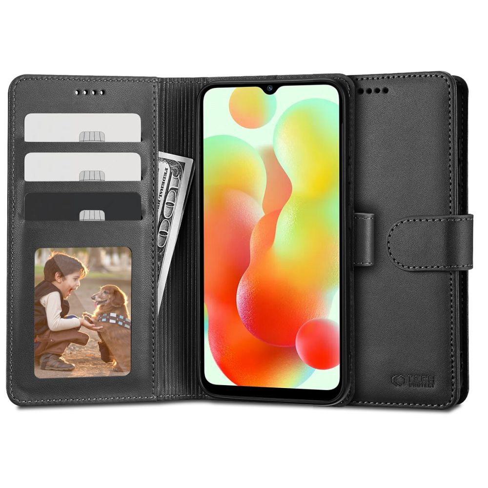 Xiaomi Redmi 12C, Oldalra nyíló tok, stand, mágnes csattal, TP Wallett, fekete (136815)