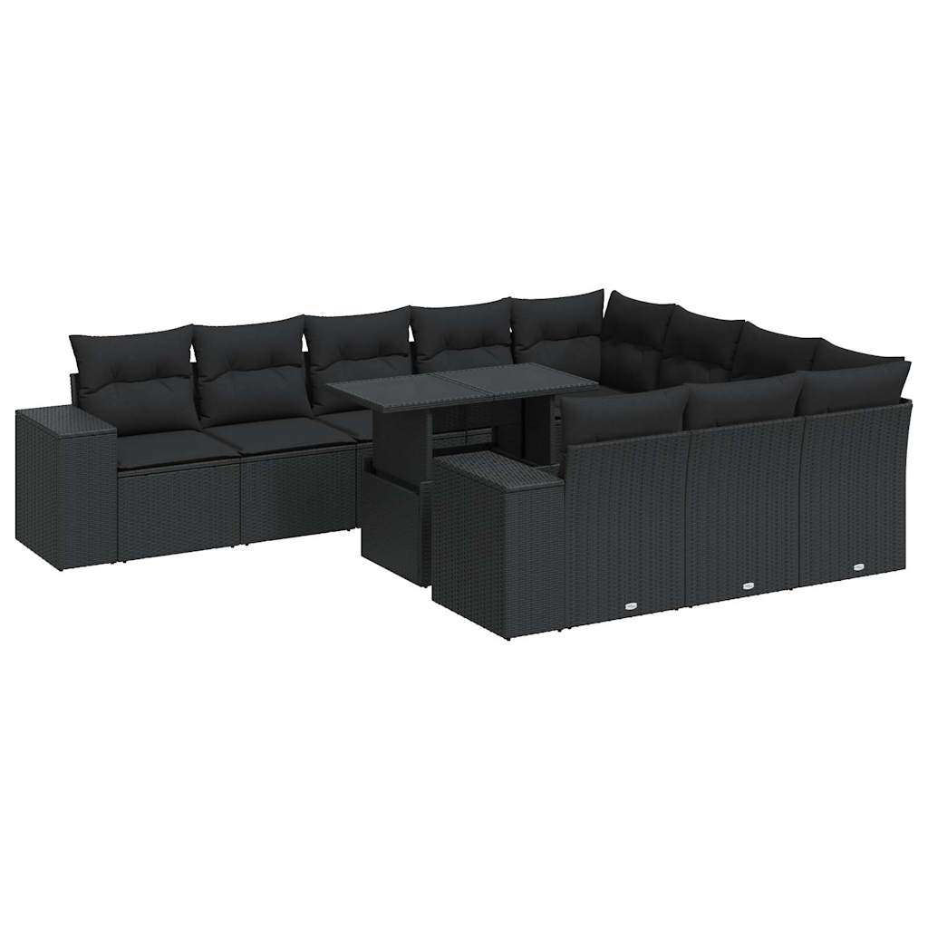 11 részes fekete polyrattan kerti ülőgarnitúra párnákkal (3326866)