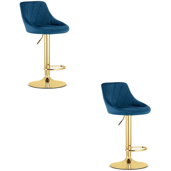 Hoker tapicerowany kuchenny granatowy ze złotą bazą 2 szt do wyspy bar
