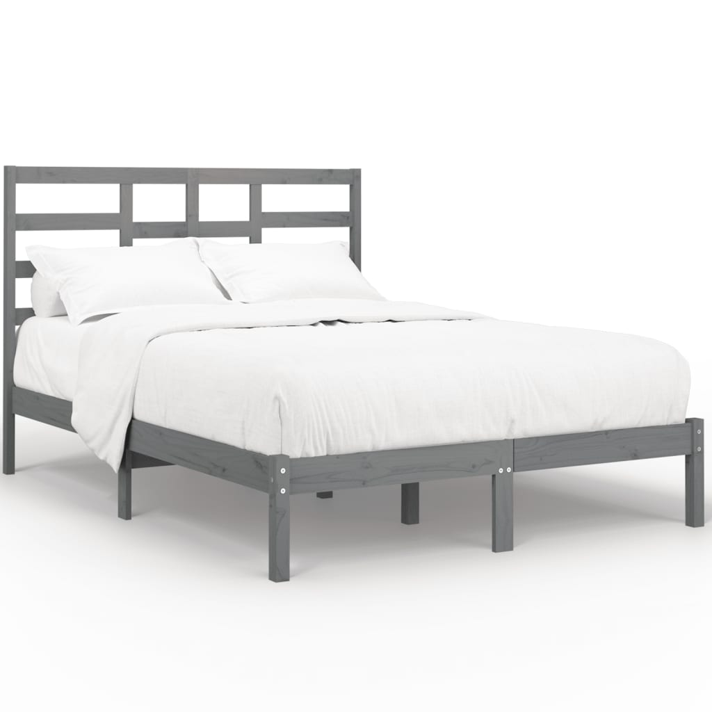 szürke tömör fa ágykeret 150 x 200 cm (5FT King Size) (3105802)