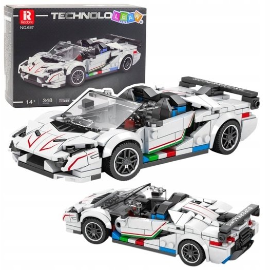 Lean Toys építőelemek sportautó kabrió SVJ fehér, 348 db (28915)