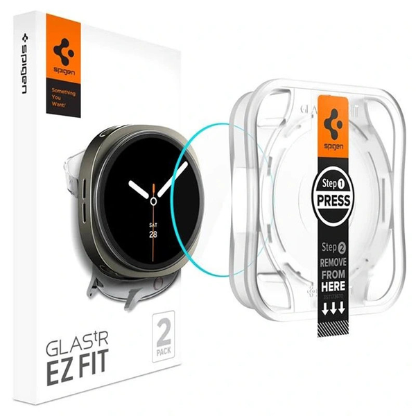 Samsung Galaxy Watch 8 (40 mm) SM-L320 / L325, Kijelzővédő fólia, ütésálló fólia (az íves részre is!), Tempered Glass (edzett üveg), Spigen Ez Fit, Clear, 2 db / csomag