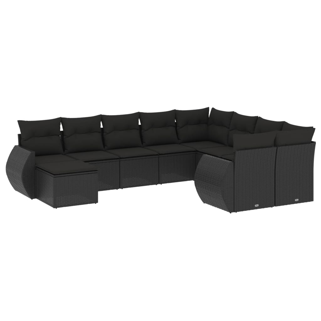 10 részes fekete polyrattan kerti ülőgarnitúra párnákkal (3221854)