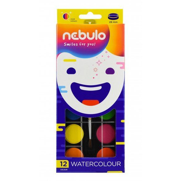 Nebulo vízfesték készlet ecsettel, 28mm-es korong átmérő, 12 szín (NVF-28-12) (NVF-28-12)