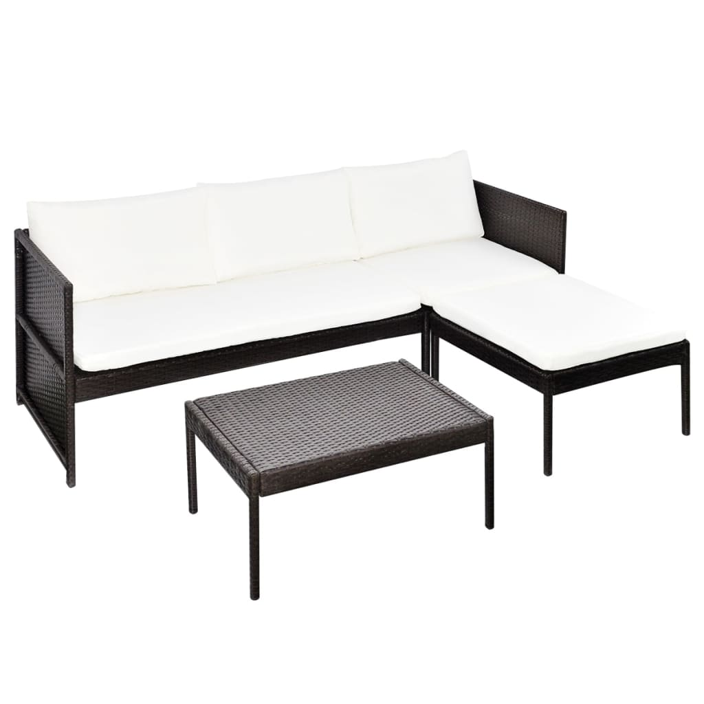 3-részes barna polyrattan kerti bútorszett párnákkal (41387)