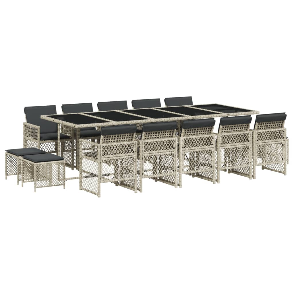 15 részes szürke polyrattan kerti étkezőgarnitúra párnákkal (3210815)
