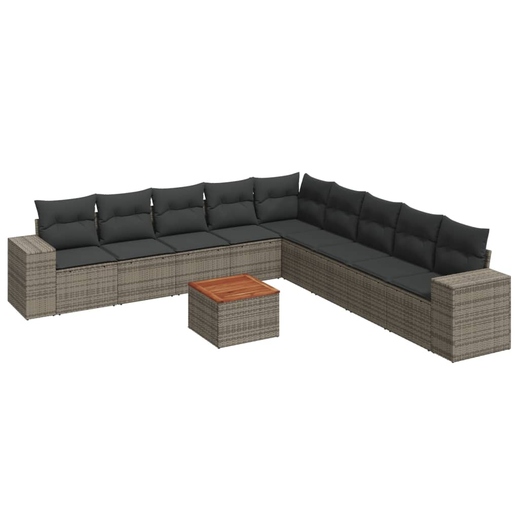 10 részes szürke polyrattan kerti ülőgarnitúra párnákkal (3257824)