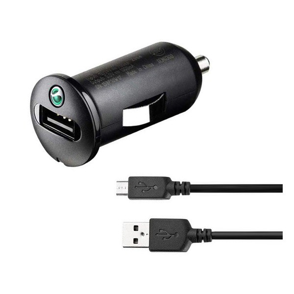 SONY ERICSSON autós töltő USB aljzat (5V / 1200mA + microUSB kábel) FEKETE (AN401 + EC450) (AN401 + EC450)