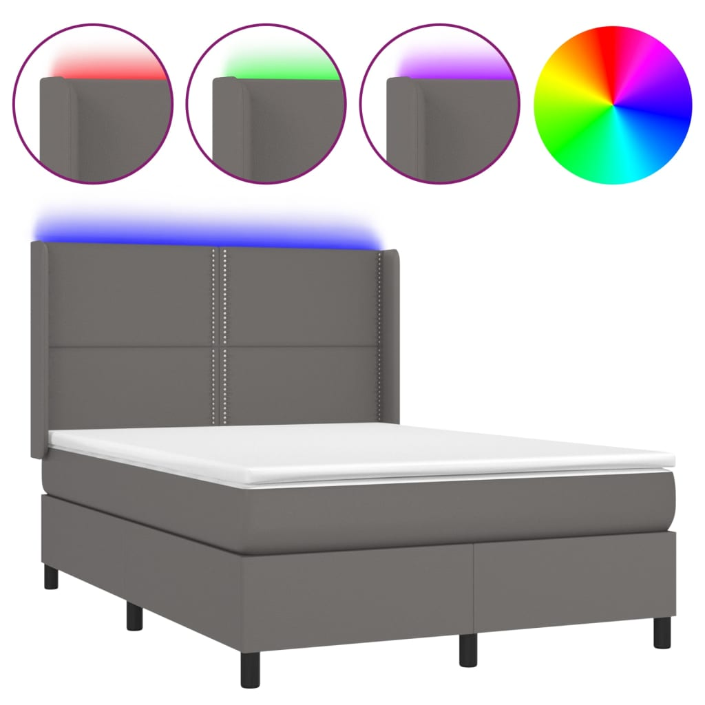 szürke műbőr rugós ágy matraccal és LED-del 140x190 cm (3139323)