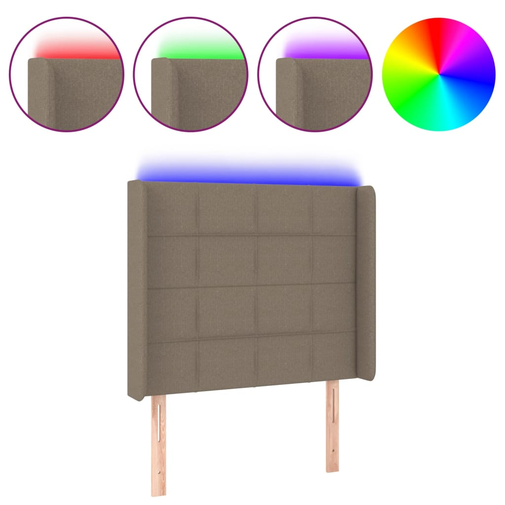 Čelo postele s LED, taupe, 93x16x118/128 cm, látka