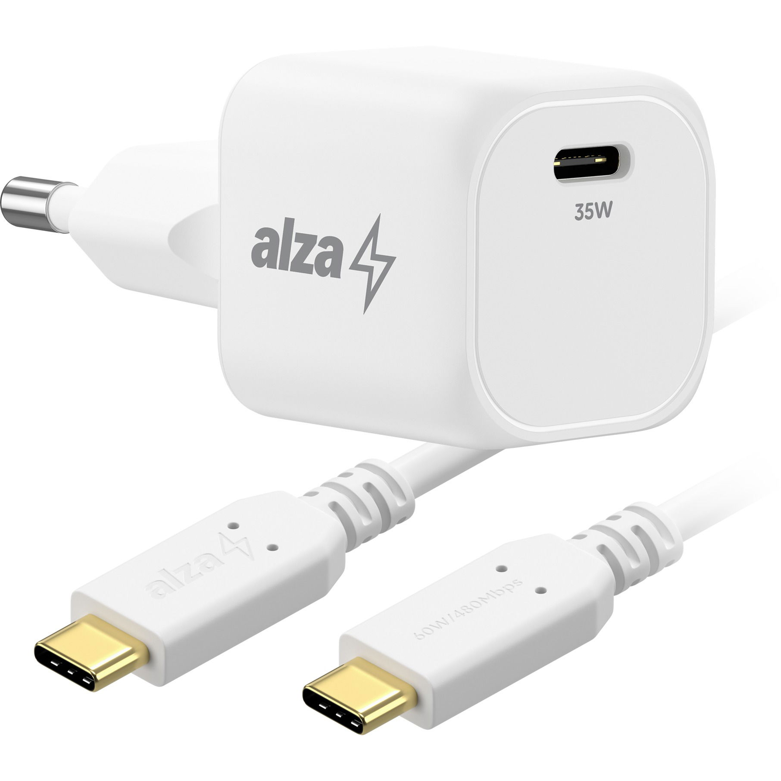 AlzaPower G320C Fast Charge 35 W fehér + Core USB-C 2.0, 60 W, 1 m, fehér (APW-CCG320C-CBTC1010W)